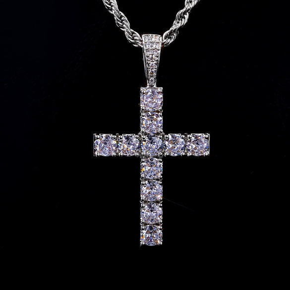 Wholesale Hiphop Cross Copper Zircon Pendant Necklace