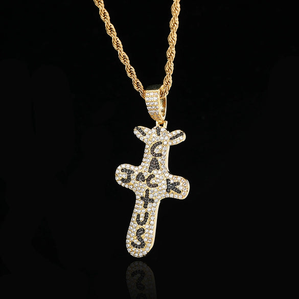 Wholesale Hiphop Cross Copper Zircon Pendant Necklace