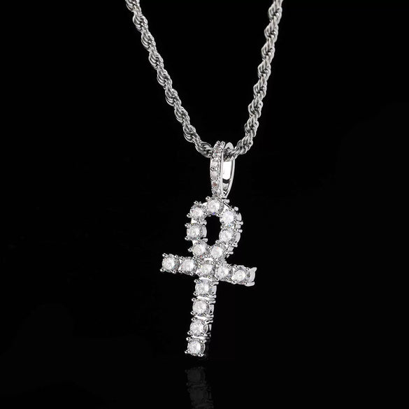 Wholesale Hiphop Cross Copper Zircon Pendant Necklace
