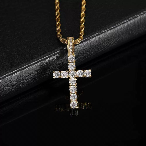 Wholesale Hiphop Cross Copper Zircon Pendant Necklace