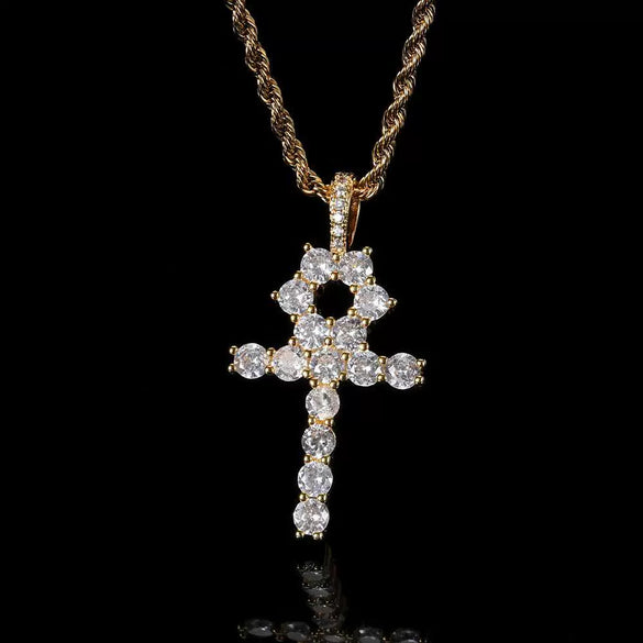Wholesale Hiphop Cross Copper Zircon Pendant Necklace