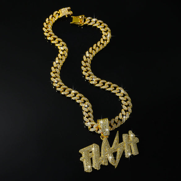 Wholesale Hiphop Diamond Letter Pendant Necklace Zinc Alloy Cuban Chain