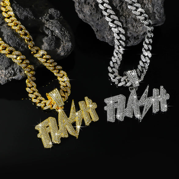 Wholesale Hiphop Diamond Letter Pendant Necklace Zinc Alloy Cuban Chain