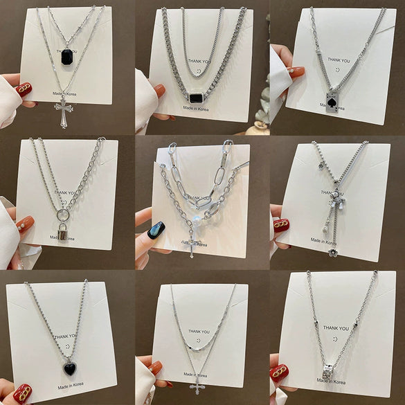 Wholesale Hiphop Fashion Stainless Steel Geometric Pendant Clavicle Chain Necklace For Women Electroplated Metal Accessories