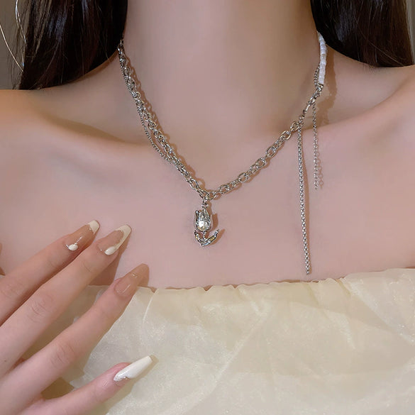 Wholesale Hiphop Fashion Stainless Steel Geometric Pendant Clavicle Chain Necklace For Women Electroplated Metal Accessories