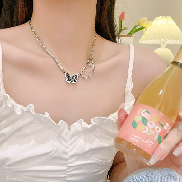 Wholesale Hiphop Fashion Stainless Steel Geometric Pendant Clavicle Chain Necklace For Women Electroplated Metal Accessories