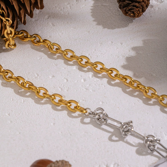 Wholesale Hiphop Future Style Geometric Stainless Steel 18K Real Gold Plated Handmade Chain Necklace For Women