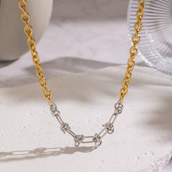 Wholesale Hiphop Future Style Geometric Stainless Steel 18K Real Gold Plated Handmade Chain Necklace For Women