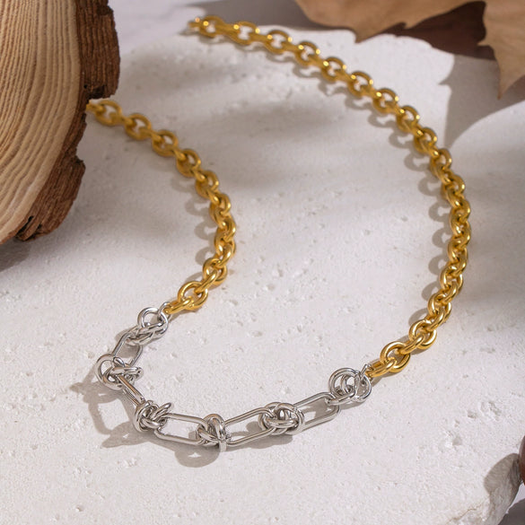 Wholesale Hiphop Future Style Geometric Stainless Steel 18K Real Gold Plated Handmade Chain Necklace For Women