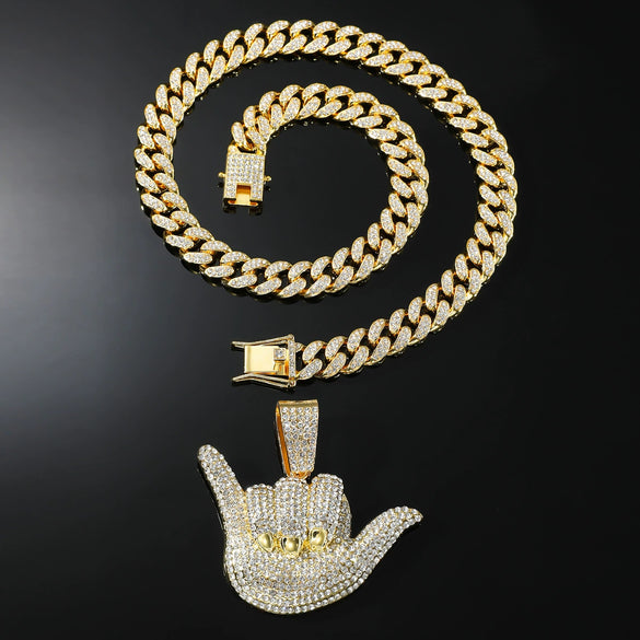 Wholesale Hiphop Geometric Rhinestone Alloy Pendant Necklace With Cuban Chain For Men