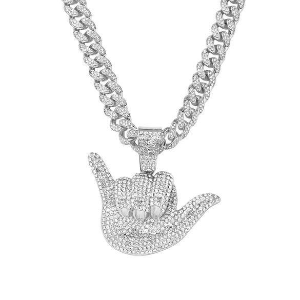 Wholesale Hiphop Geometric Rhinestone Alloy Pendant Necklace With Cuban Chain For Men