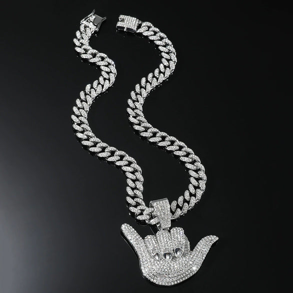 Wholesale Hiphop Geometric Rhinestone Alloy Pendant Necklace With Cuban Chain For Men
