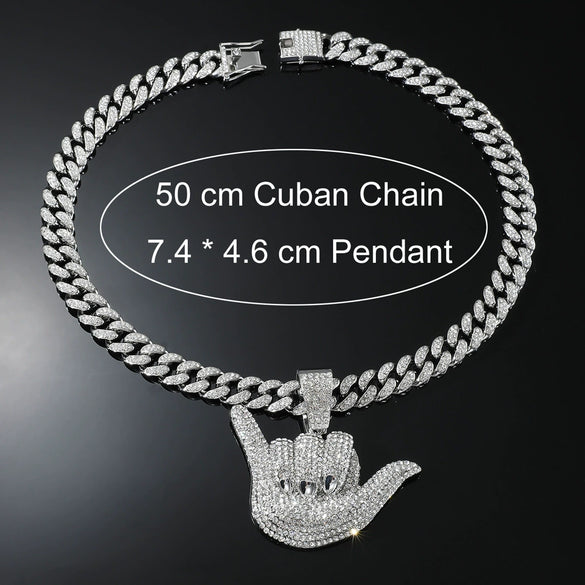 Wholesale Hiphop Geometric Rhinestone Alloy Pendant Necklace With Cuban Chain For Men