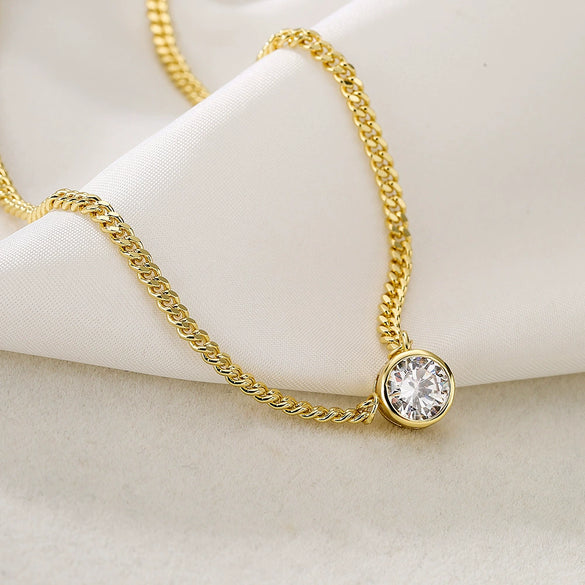 Wholesale Hiphop Geometric Zircon Pendant Cuban Chain Necklace Copperplated 18K Gold