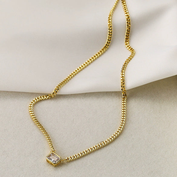 Wholesale Hiphop Geometric Zircon Pendant Cuban Chain Necklace Copperplated 18K Gold