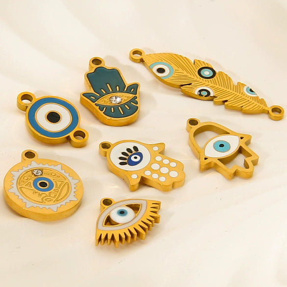 Wholesale Hiphop Ins Style Dripping Oil Stainless Steel Pendant With Devil's Eye Crab Shell And Flower Patterns