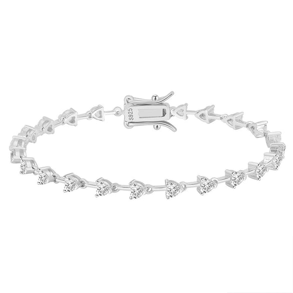 Wholesale Hiphop Ins Style Geometric Heartshaped Zircon Tennis Bracelet For Women S925 Silver Electroplated