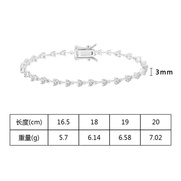 Wholesale Hiphop Ins Style Geometric Heartshaped Zircon Tennis Bracelet For Women S925 Silver Electroplated