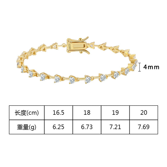 Wholesale Hiphop Ins Style Geometric Heartshaped Zircon Tennis Bracelet For Women S925 Silver Electroplated