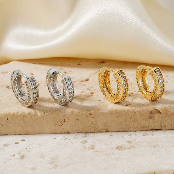 Wholesale Hiphop Ins Trendy Zircon Microinlaid Geometric Copper Ring Earrings For Men And Women