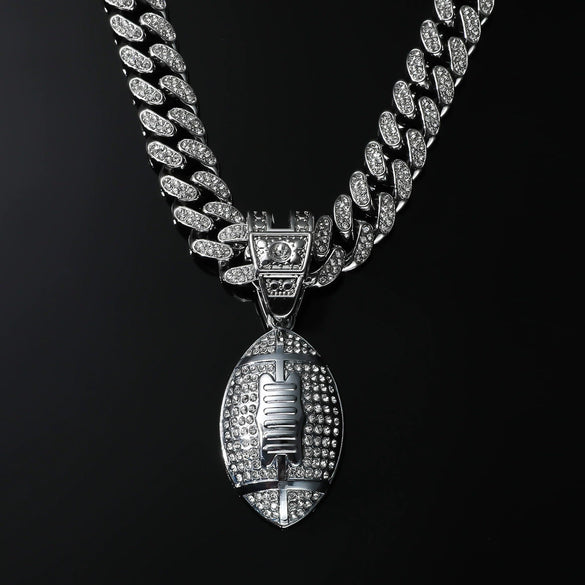 Wholesale Hiphop Jewelry Alloy Rugby Geometric Full Diamond Pendant Necklace For Men