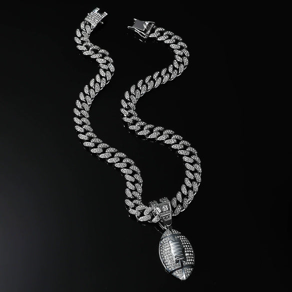 Wholesale Hiphop Jewelry Alloy Rugby Geometric Full Diamond Pendant Necklace For Men