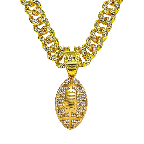 Wholesale Hiphop Jewelry Alloy Rugby Geometric Full Diamond Pendant Necklace For Men