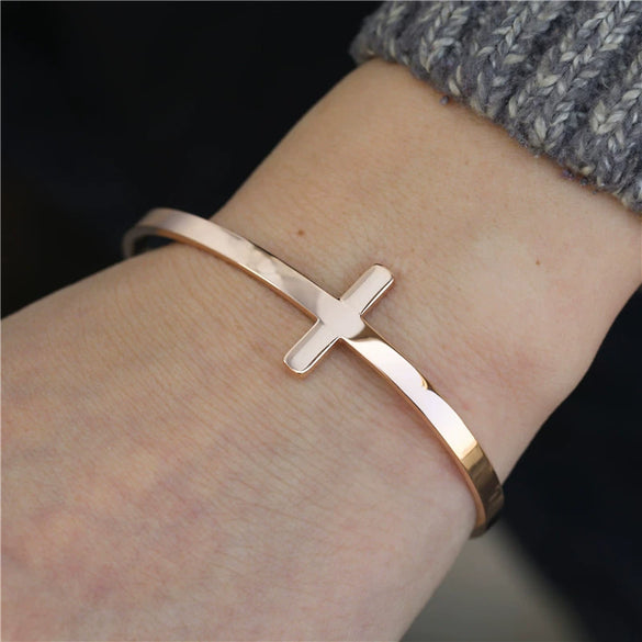 Wholesale Hiphop Jewelry Titanium Steel Geometric Open Cross Bracelet Unisex Simple Style
