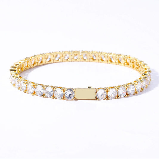 Wholesale Hiphop Men's Bracelet Copper Tennis Chain Microinlaid Singlerow Zircon Spring Buckle
