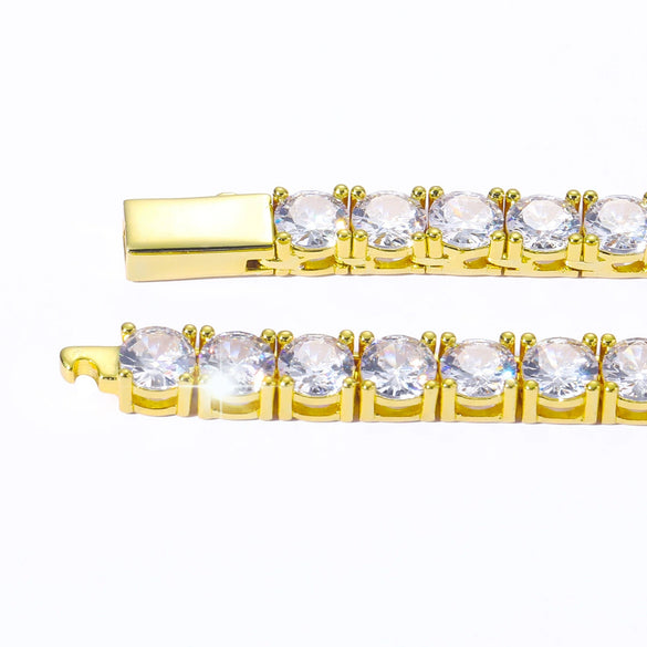 Wholesale Hiphop Men's Bracelet Copper Tennis Chain Microinlaid Singlerow Zircon Spring Buckle