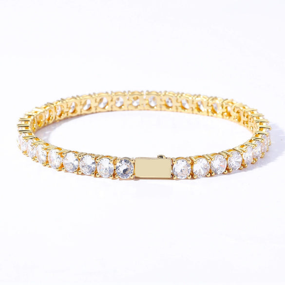Wholesale Hiphop Men's Bracelet Copper Tennis Chain Microinlaid Singlerow Zircon Spring Buckle