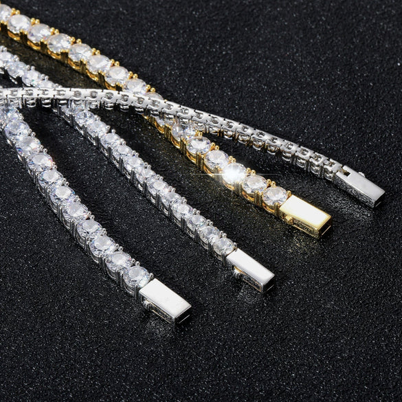 Wholesale Hiphop Men's Bracelet Copper Tennis Chain Microinlaid Singlerow Zircon Spring Buckle