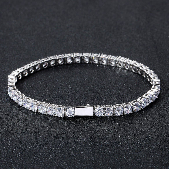 Wholesale Hiphop Men's Bracelet Copper Tennis Chain Microinlaid Singlerow Zircon Spring Buckle