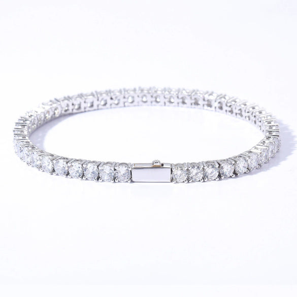 Wholesale Hiphop Men's Bracelet Copper Tennis Chain Microinlaid Singlerow Zircon Spring Buckle