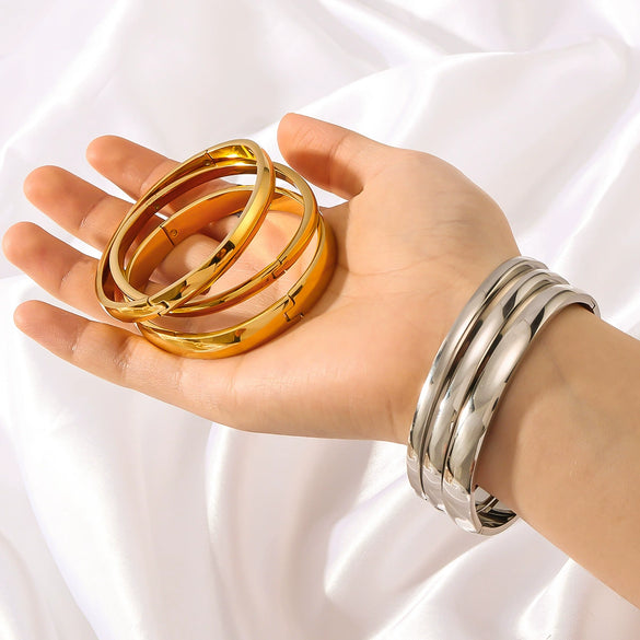 Wholesale Hiphop Metal Simple Geometric Bracelet And Ring Set For Women Stainless Steel With Electroplating