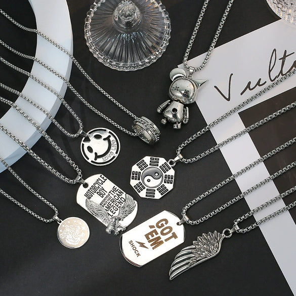 Wholesale Hiphop Personality Pendant Titanium Steel Necklace With Geometric Design For Men And Women