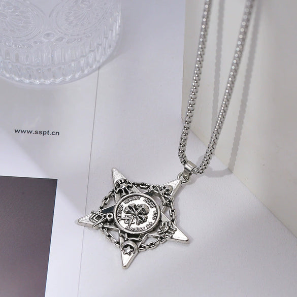 Wholesale Hiphop Personality Pendant Titanium Steel Necklace With Geometric Design For Men And Women