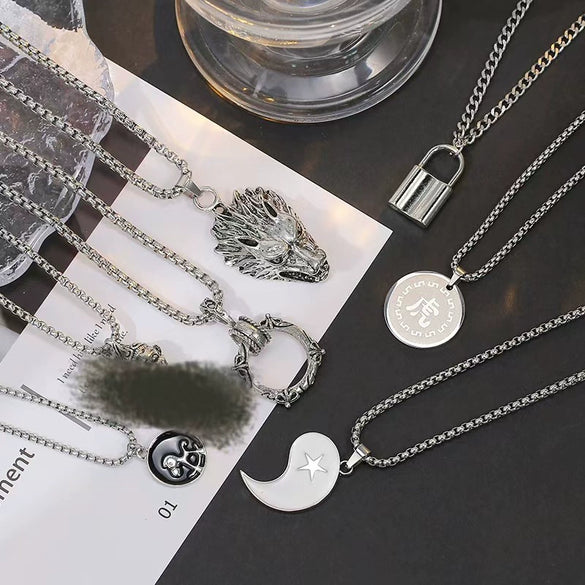 Wholesale Hiphop Personality Pendant Titanium Steel Necklace With Geometric Design For Men And Women