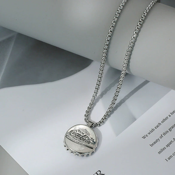Wholesale Hiphop Personality Pendant Titanium Steel Necklace With Geometric Design For Men And Women