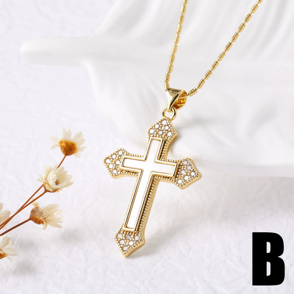 Wholesale Hiphop Retro Cross Pendant Necklace Copper Inlaid With Zircon Geometric Ushaped Electroplated For Women