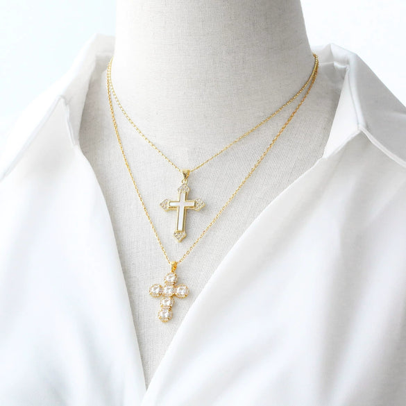 Wholesale Hiphop Retro Cross Pendant Necklace Copper Inlaid With Zircon Geometric Ushaped Electroplated For Women