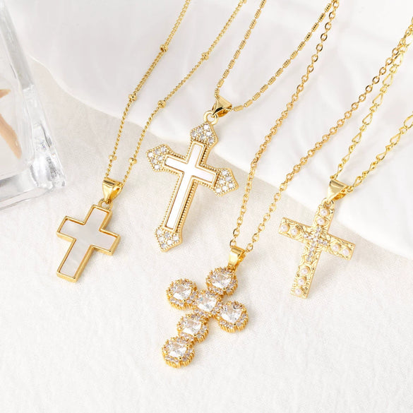 Wholesale Hiphop Retro Cross Pendant Necklace Copper Inlaid With Zircon Geometric Ushaped Electroplated For Women