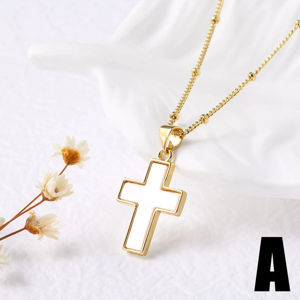 Wholesale Hiphop Retro Cross Pendant Necklace Copper Inlaid With Zircon Geometric Ushaped Electroplated For Women