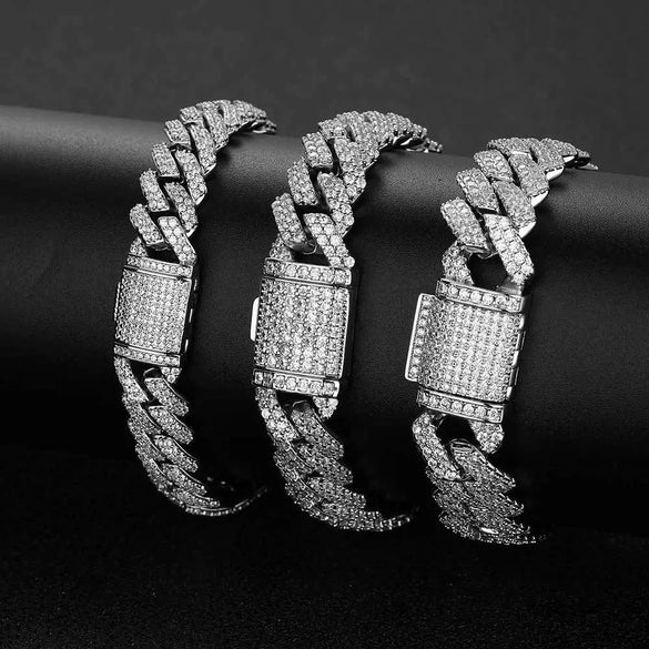 Wholesale Hiphop Rhombus Zircon Copper Cuban Chain Bracelet