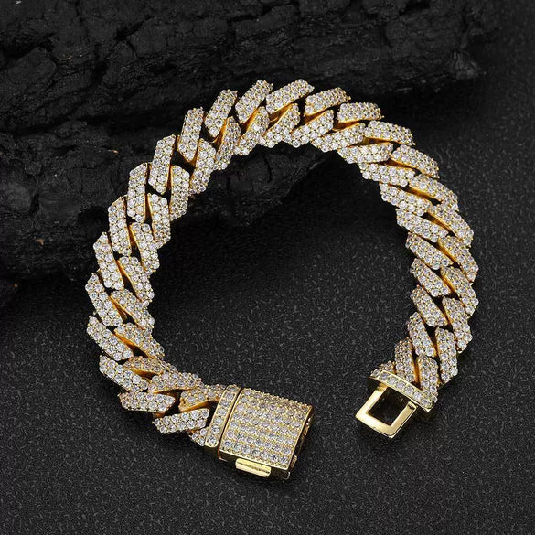 Wholesale Hiphop Rhombus Zircon Copper Cuban Chain Bracelet