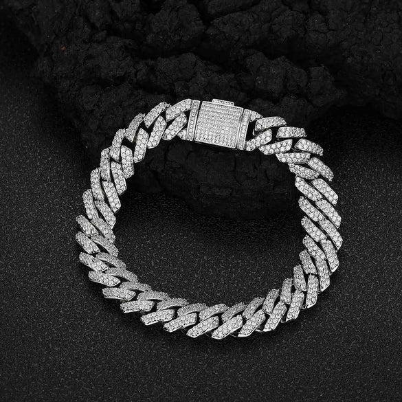 Wholesale Hiphop Rhombus Zircon Copper Cuban Chain Bracelet