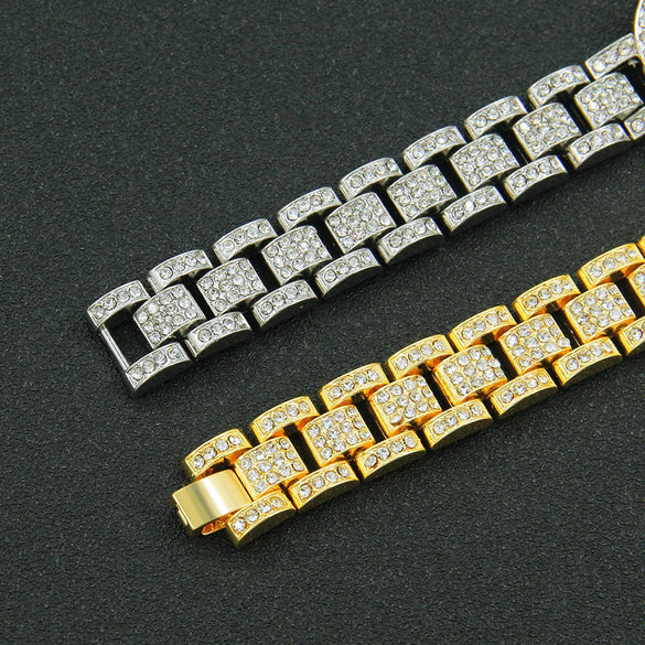 Wholesale Hiphop Rotatable Cross Alloy Watch Chain Bracelet For Men With Geometric Diamond Design