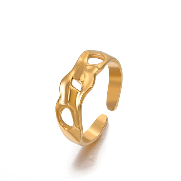 Wholesale Hiphop Simple Specialshaped Stainless Steel Hollow Opening Adjustable Goldplated Geometric Ring