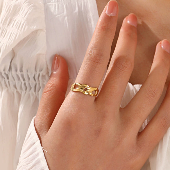 Wholesale Hiphop Simple Specialshaped Stainless Steel Hollow Opening Adjustable Goldplated Geometric Ring