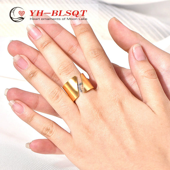 Wholesale Hiphop Simple Stainless Steel And Titanium Steel Bevel Open Ring For Female With Fruit Pattern And Electroplating Process